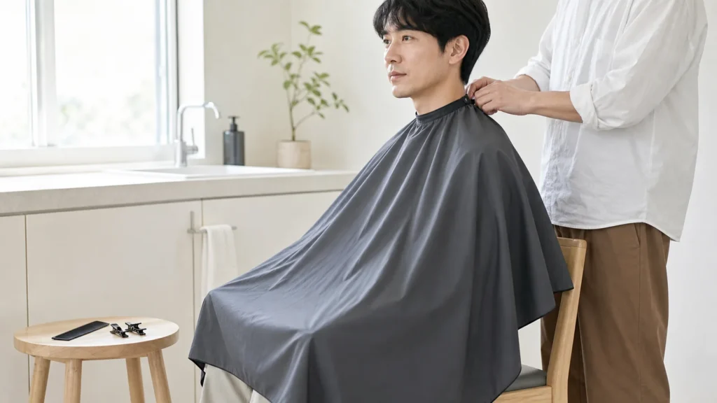 セルフカット用ヘアカットケープの選び方　首回り・幅・丈・留め具・洗濯
