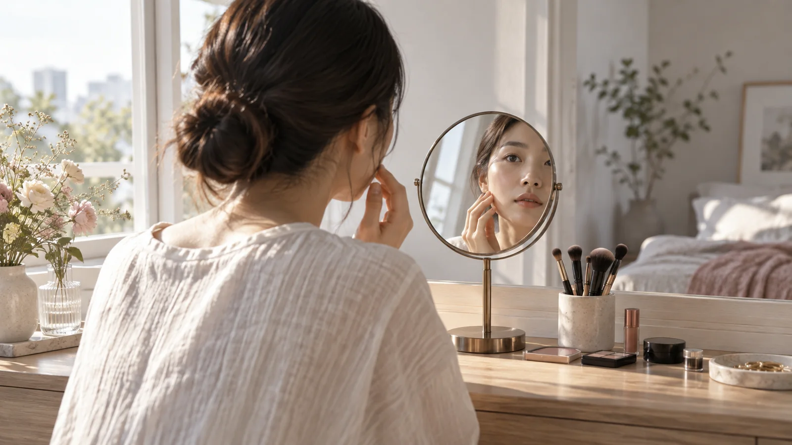 鏡を近づけるほど、メイクの違和感は見つけやすくなるのか？